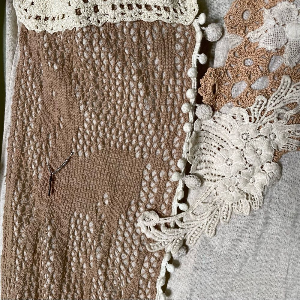Vintage Anthropologie Knitted Knotted Cobbled Roads Crochet Doily Cardigan M - Picture 4 of 10